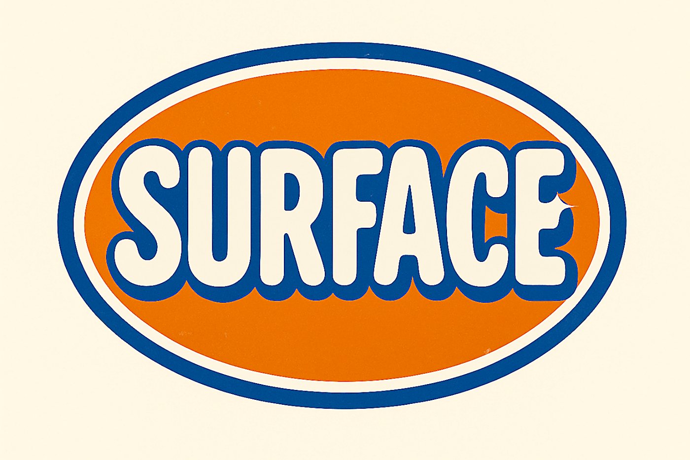 Vintage-style orange and blue Surface logo badge